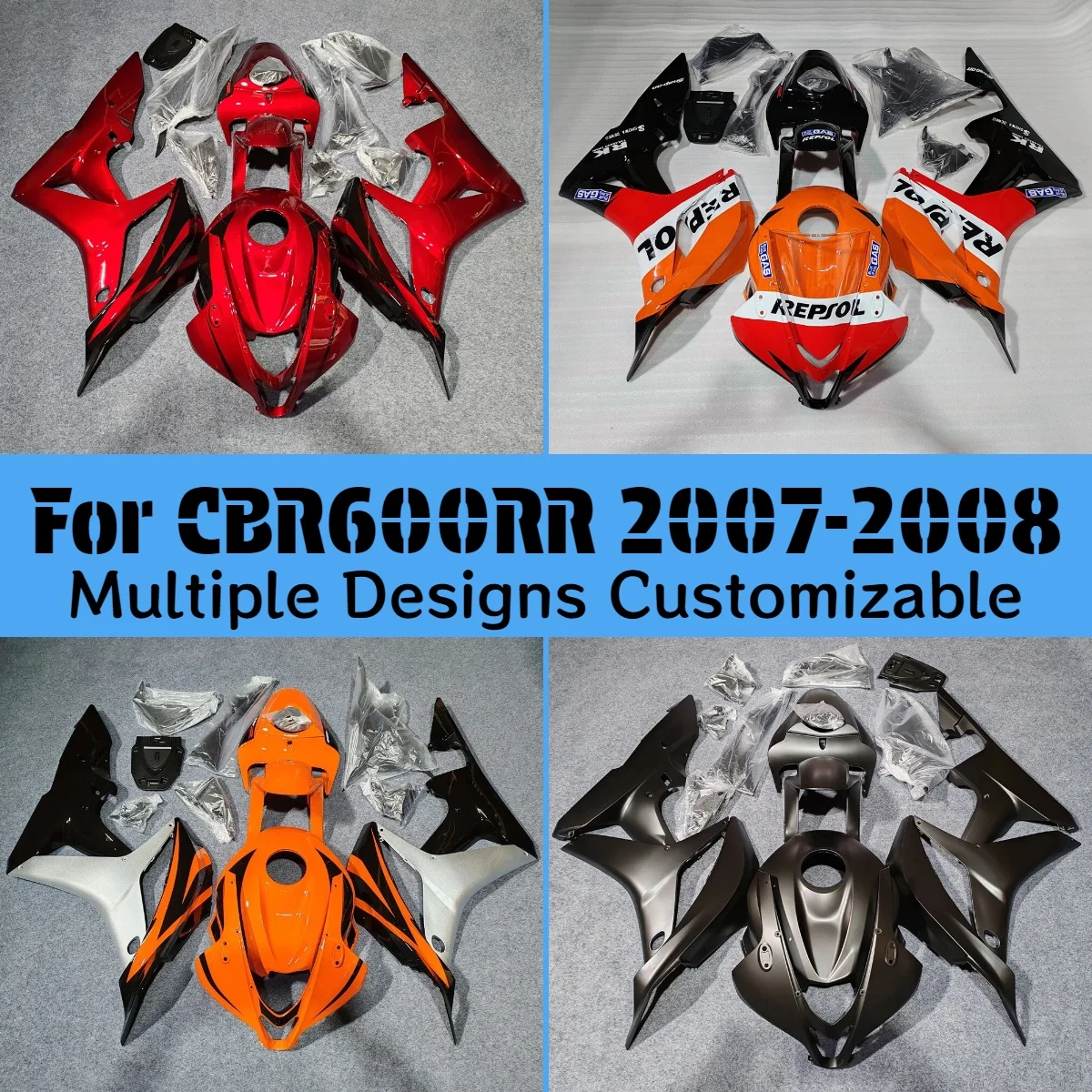 

Полный комплект обтекателей CBR600RR 2007 2008, яркий красный матовый черный комплект обтекателей для мотоцикла по индивидуальному заказу для HONDA CBR 600RR 07 08