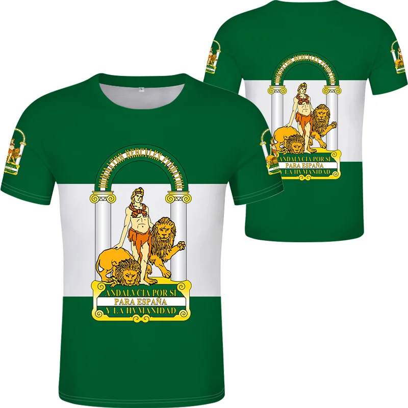 Andalusia Spain Flag Graphic T Shirts for Men 3D Spanish Emblem Print Tee Shirt Malaga Granada Totem Tshirt Womens Clothing Tops view 2