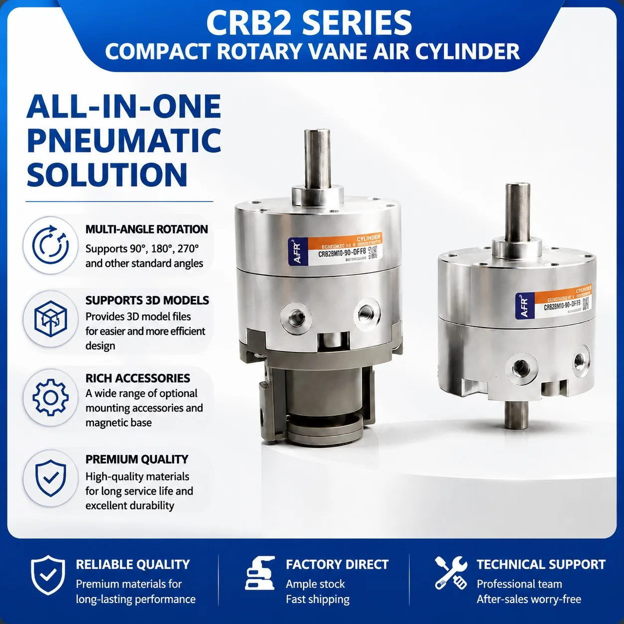 

CRB2BW10-90S 15-180S 20-270S 30-90S 40-180S CRB2BW Series Standard Double Vane Rotary Actuator Pneumatic Cylinder Swing Rotation
