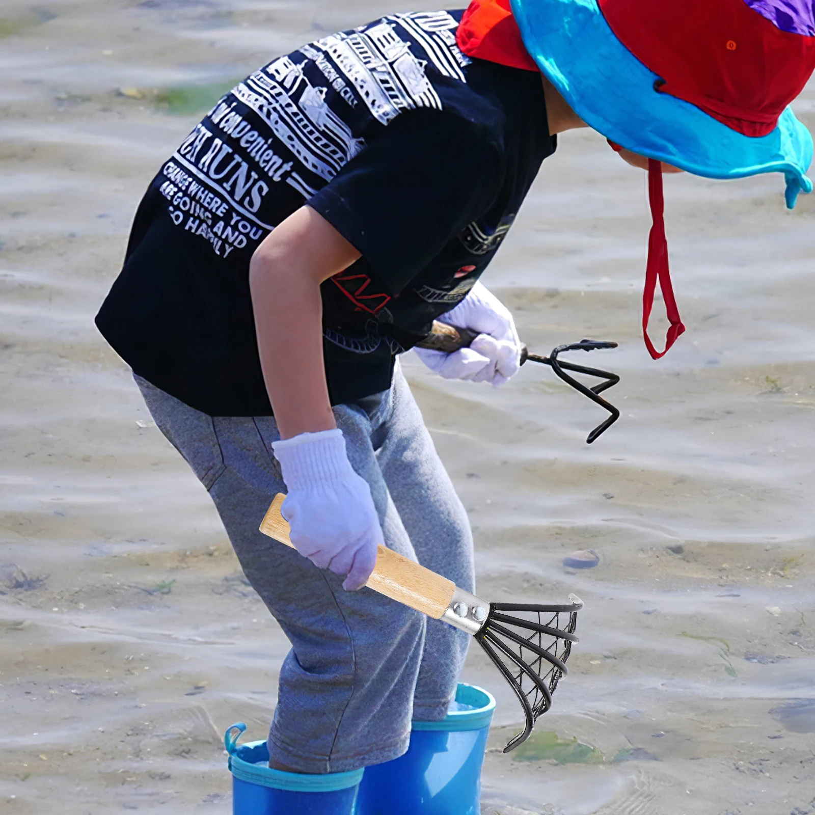 

Stainless Steel Beach Digging Rake Clam Tool Wooden Design Durable Non Slip shovel oyster digger clam rake