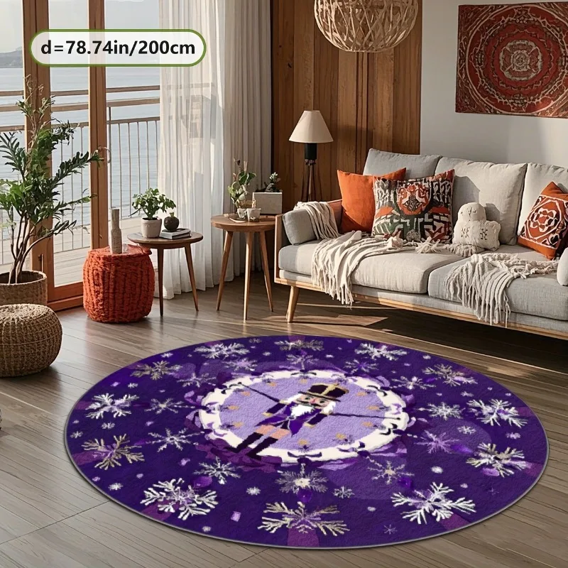 Purple Snowflake Large Rug Nutcracker Figure Winter Floor Statement Piece 120x120cm