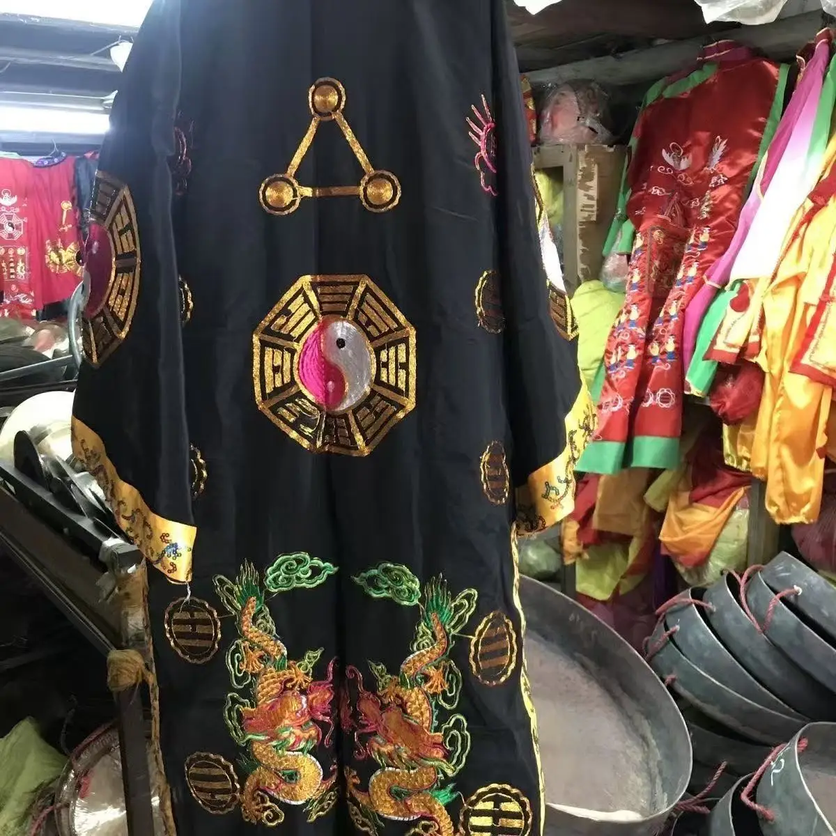 Taoist Robe Dragon Emroidered Long Sleeved Tai Chi Bagua Clothing Taoism Supplies Long Robe Taoist