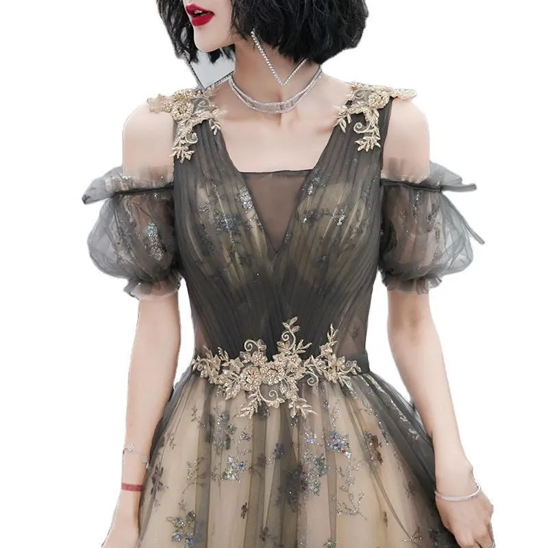 2026 Nuovo abito da sera monospalla elegante ricamato da donna Abito dimagrante alla moda con riflessi Abito da presidente per banchetti