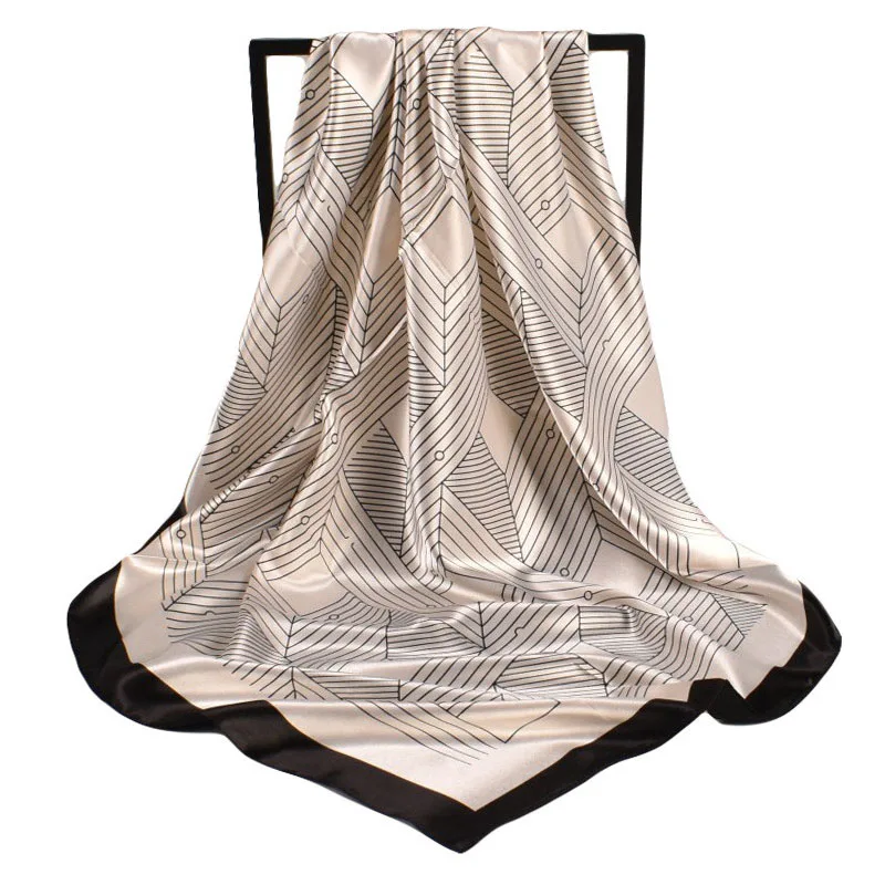 90*90cm Women Silk Square Scarf Luxury Design Large Shawl Neckerchief Print Headband Female Foulard Bandana Wraps Hijab Scarves