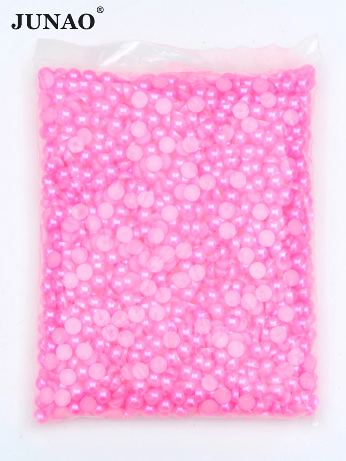 JUNAO 2 4 6 8 10 12 14mm Rose Color Half Round Pearl Beads Rhinestones Flat Back Acrylic Imitation Beads For DIY Clothes Craft