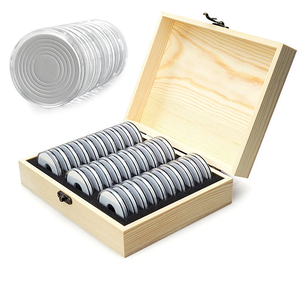 

30 Slots Commemorative Coin Collection Box Storage Kit Bamboo Wooden Box for Coins 17mm 22mm 27mm 32mm 37mm Display Case