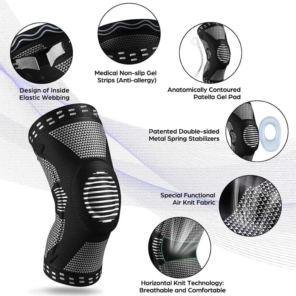 1PCS Sport Kompression Knie Unterstützung Klammer Patella Protector Gestrickte Silikon Frühling Bein Pad Radfahren Laufen Basketball Fußball – Detail 6
