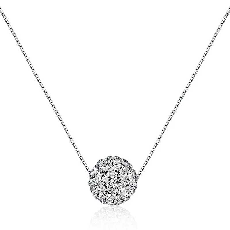 S925 pure silver necklace female short design crystal ball chain elegant brief anti-allergic