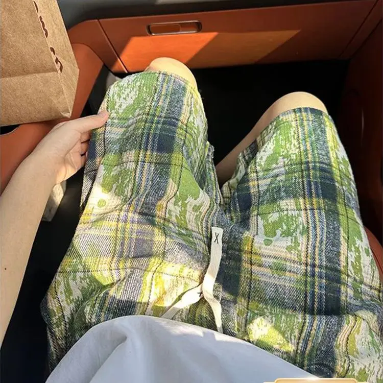 

Шорты в клетку с принтом тай-дай, мужские летние американские брюки выше колена, повседневные брюки с 5 точками