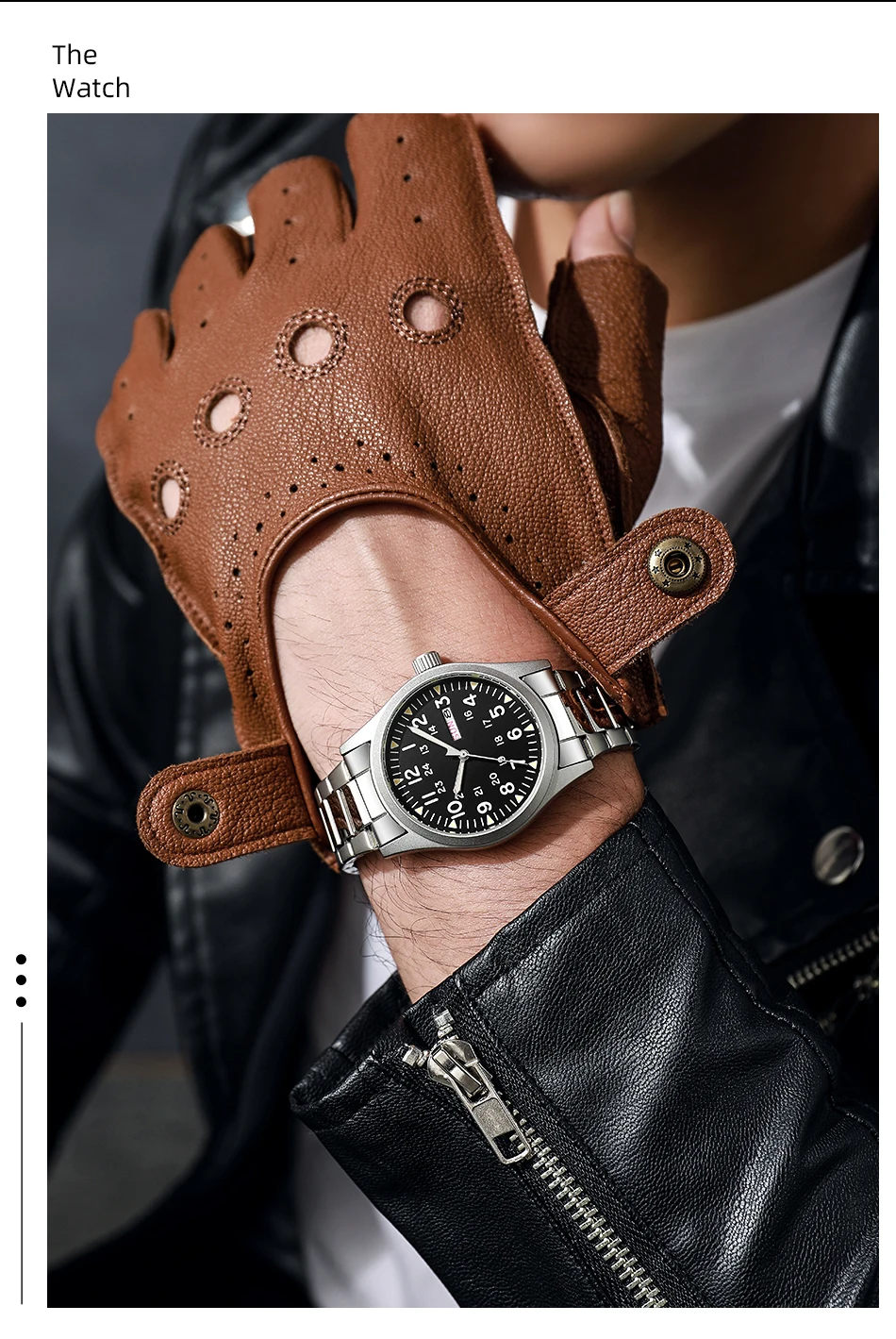 2026 Herren 38mm Leuchtende Zifferblatt-Uhr mit Tages- und Datumsanzeige, im Dunkeln leuchtend, grün, 30M wasserdicht, Felduhr mit Edelstahlarmband – Detail 8
