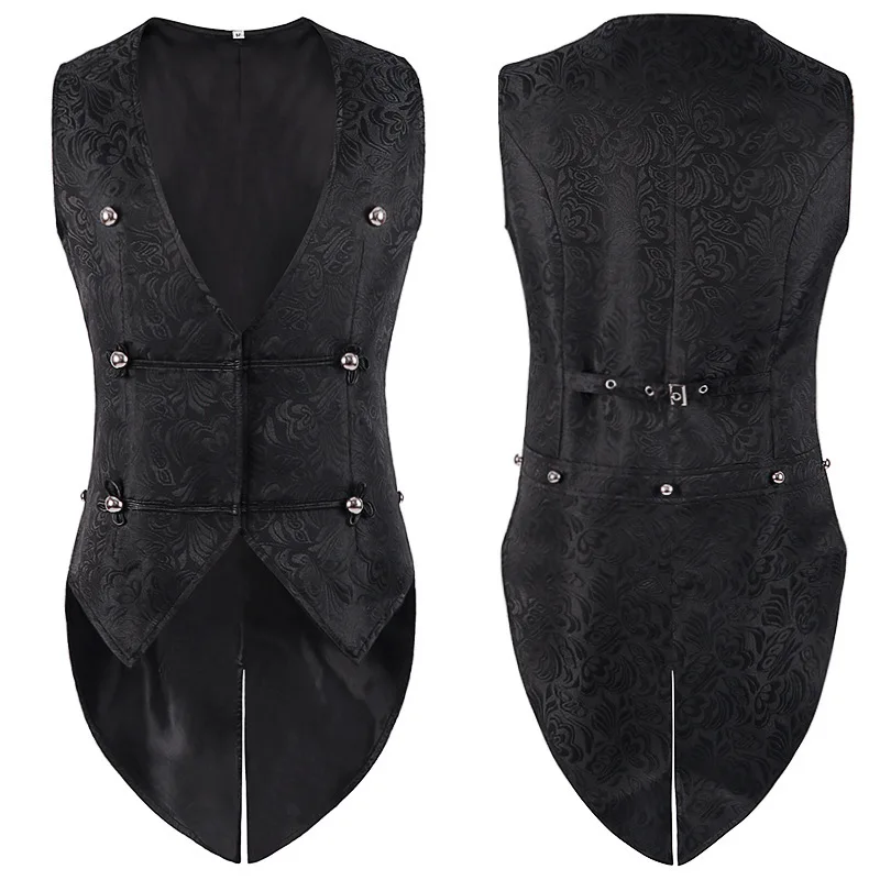 

Men's Victorian Suit Vest Steampunk Gothic Medieval Jacquard Waistcoat Sleeveless Tailcoat Stage Cavalier Costume Halloween