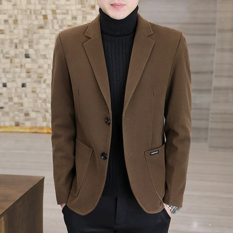 

2025 мужской, приталенный крой, новая осень, молодежный модный повседневный простой пиджак с двойной пряжкой