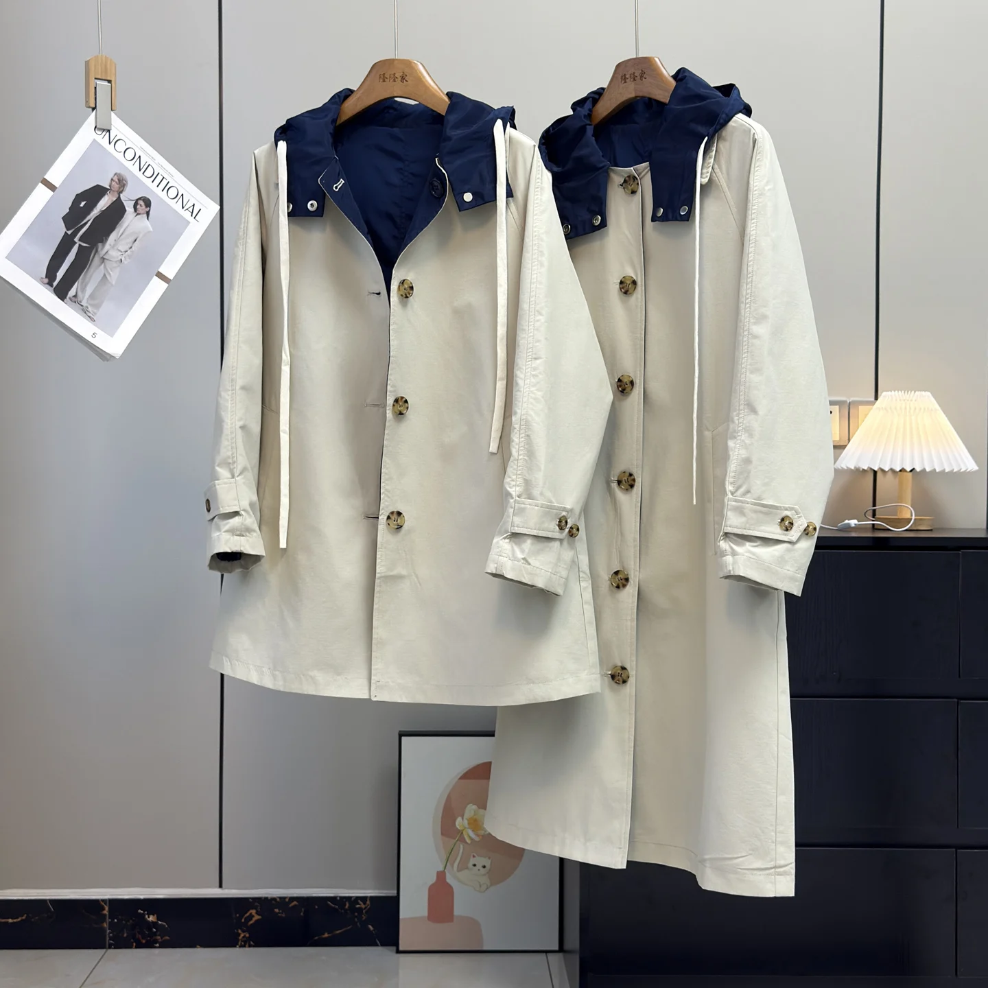 

Двусторонняя одежда, свободное пальто с капюшоном, дэт, новая осенняя коллекция, модная верхняя одежда небольшого роста