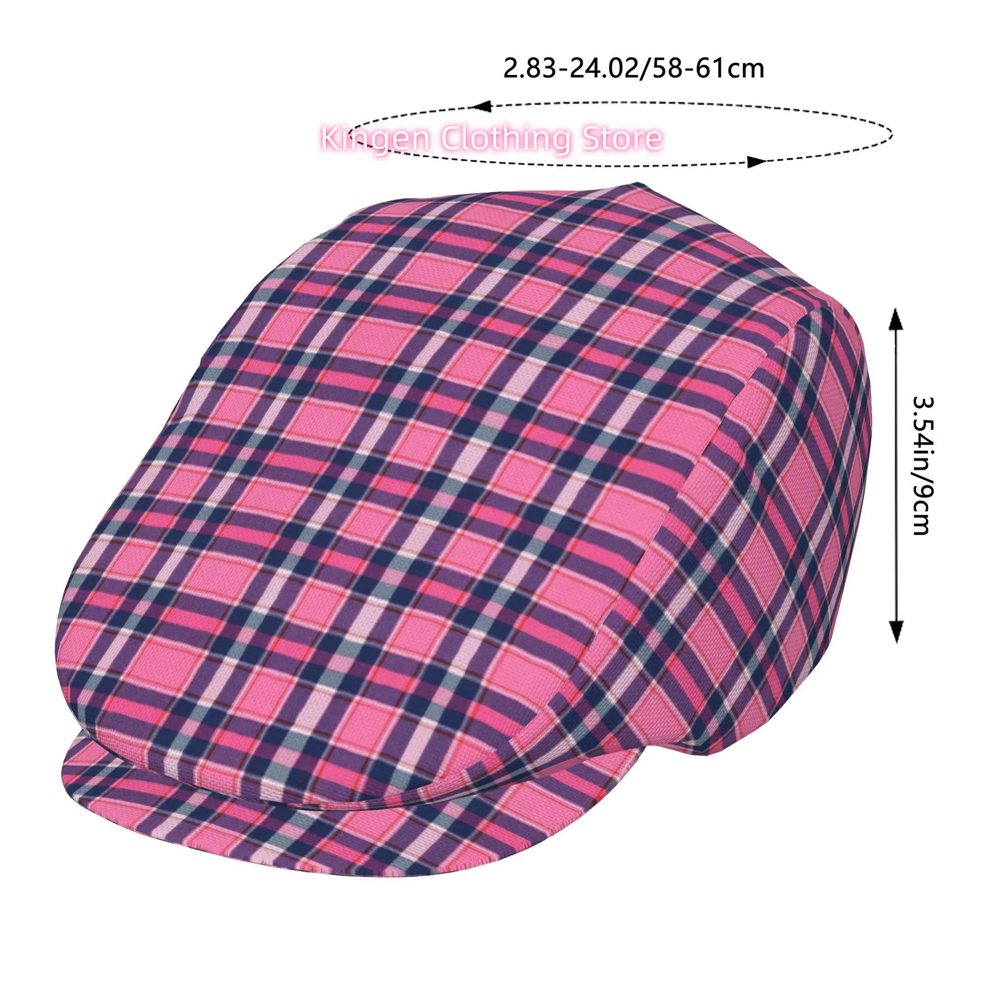 Pink Purple Clash Modern Plaid Men And Women Adjustable Flat Cap Newsboy Beret Ivy Cap Irish Cabbie Fishing Hats Forward Cap Gat