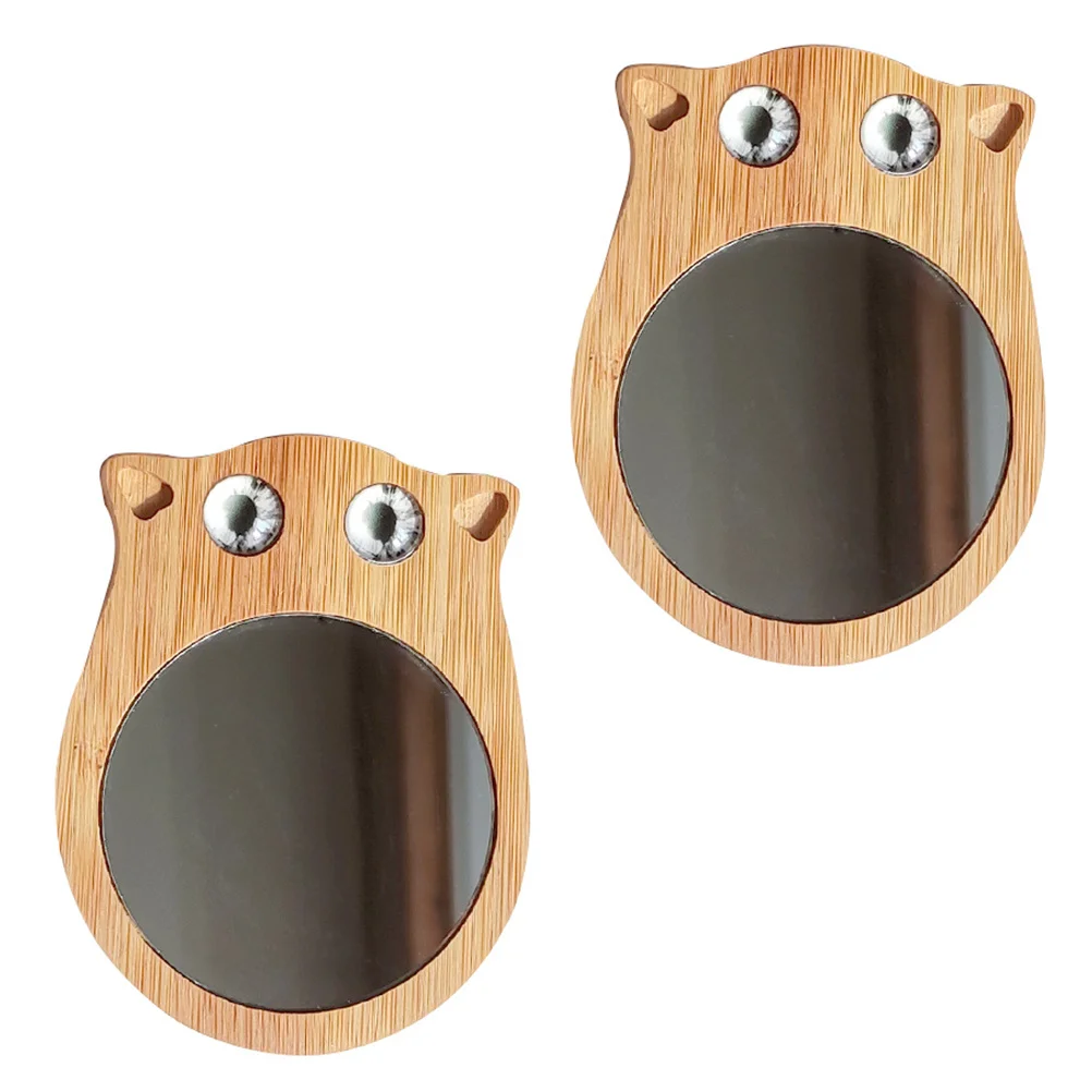 2 قطعة مرآة ماكياج صغيرة على شكل قطة مرآة خشبية محمولة للسفر والتنزه والحفلات المنزلية وإكسسوارات المكياج #1