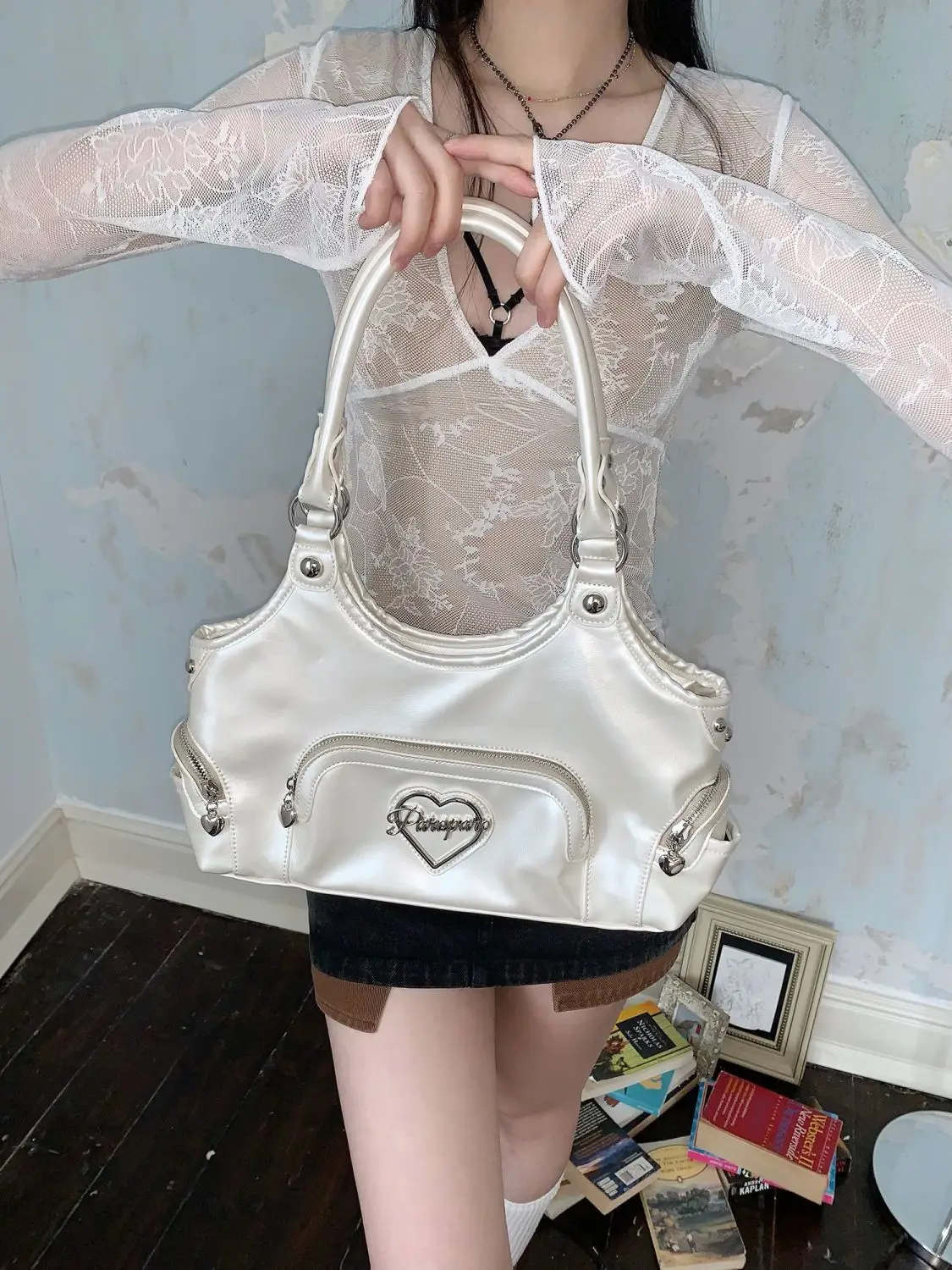 JIAERDI Fairycore Aesthetic Y2k Bag Women Hot Girls Versatile Chain Chic White Underarm Bag Purse Female Harajuku Sweet Handbag