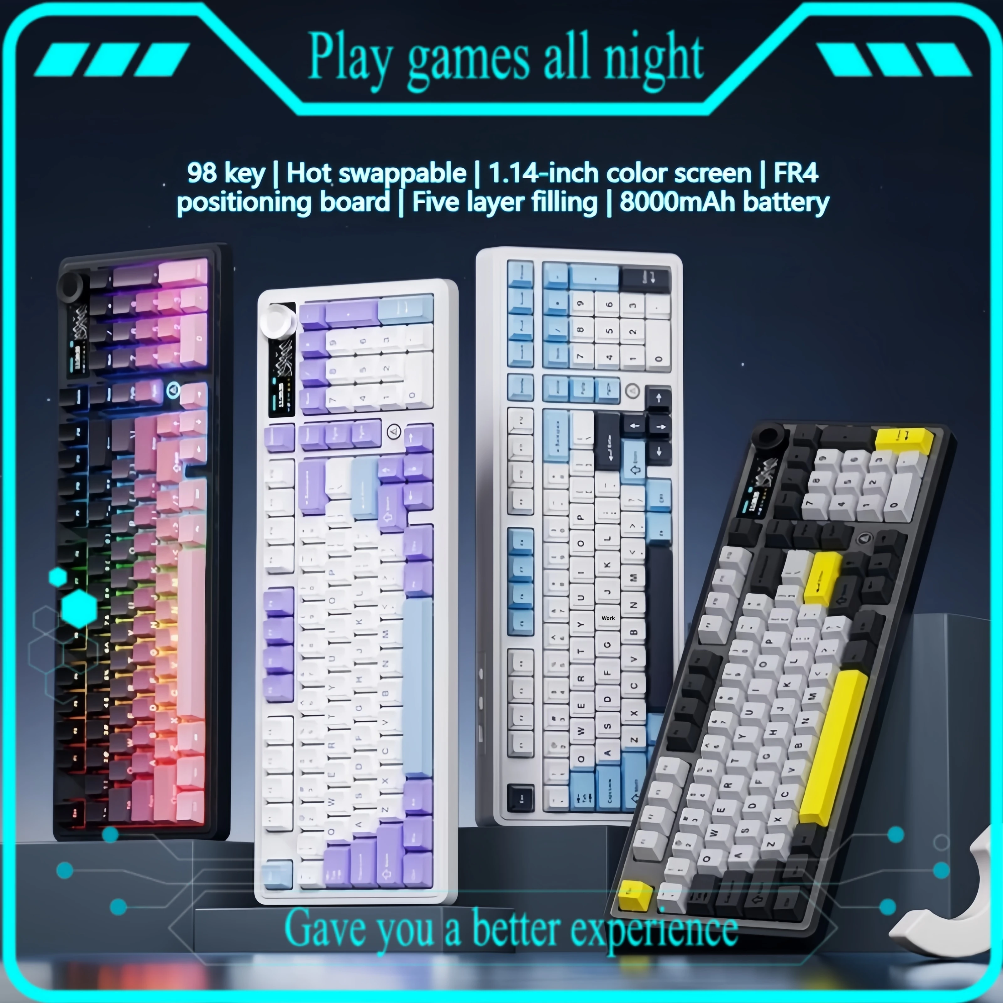 AJAZZ AK980 Gaming Mechanical Keyboard Tri Mode connect 98key Full key hot swappable Tft Color With computer peripherals 8000mAh