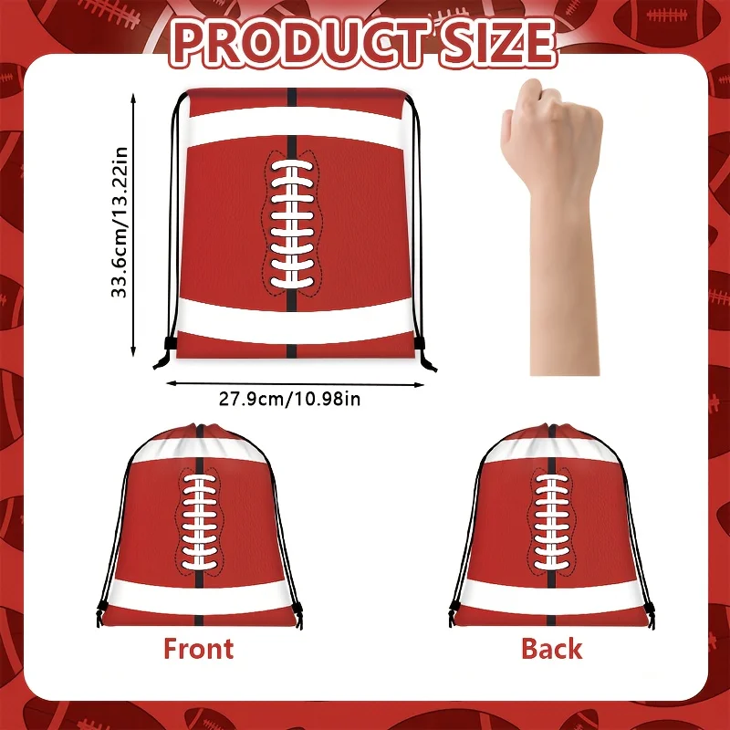 12Pcs Football Print Drawstring Backpack, Camping Bags Outdoor Bags, Lightweight Sack Bag for Sports Travel Party Storage Gift
