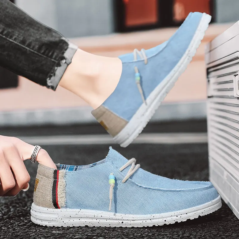 Primavera Verano azul zapatos náuticos casuales para hombres zapatos de conducción ligeros sin cordones zapatos de lona transpirables de corte bajo para hombres mocasines