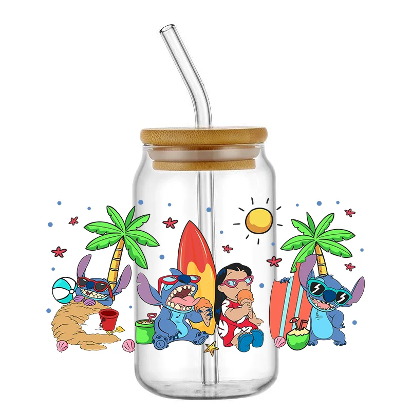 UV DTF Transfer Sticker Cartoon Seaside Holiday UV DTF Cup Wraps Transfers Sticker per 16oz Libbey Glass Can tazza fai da te