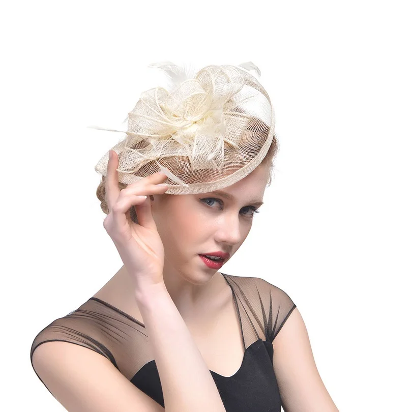 Fashion Mesh Fascinators Hat Women  Wedding Cocktail Tea Party Solid Flower Feather Fascinator Headwear Hair Clip