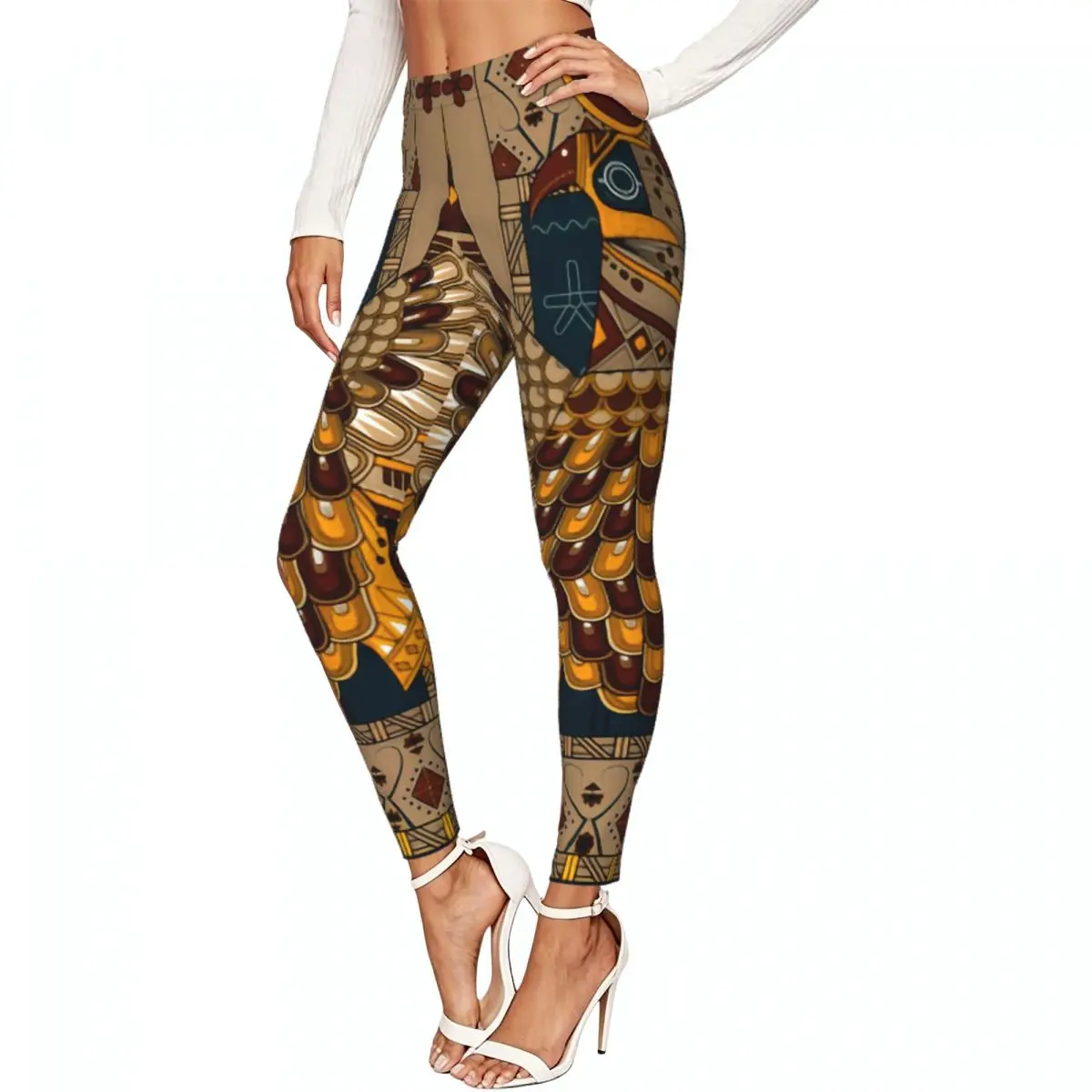 Women High Waist Elastic Leggings Elegant Eagle In Egypt Style Slim Fit Stretchy Pants Casual Wear