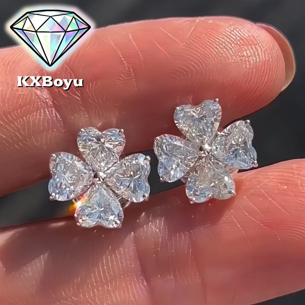 

2.4CTTW Heart-Cut Petal Moissanite Stud Earrings Flower Shape Diamond Earrings for Women S925 Sterling Silver with Certificate