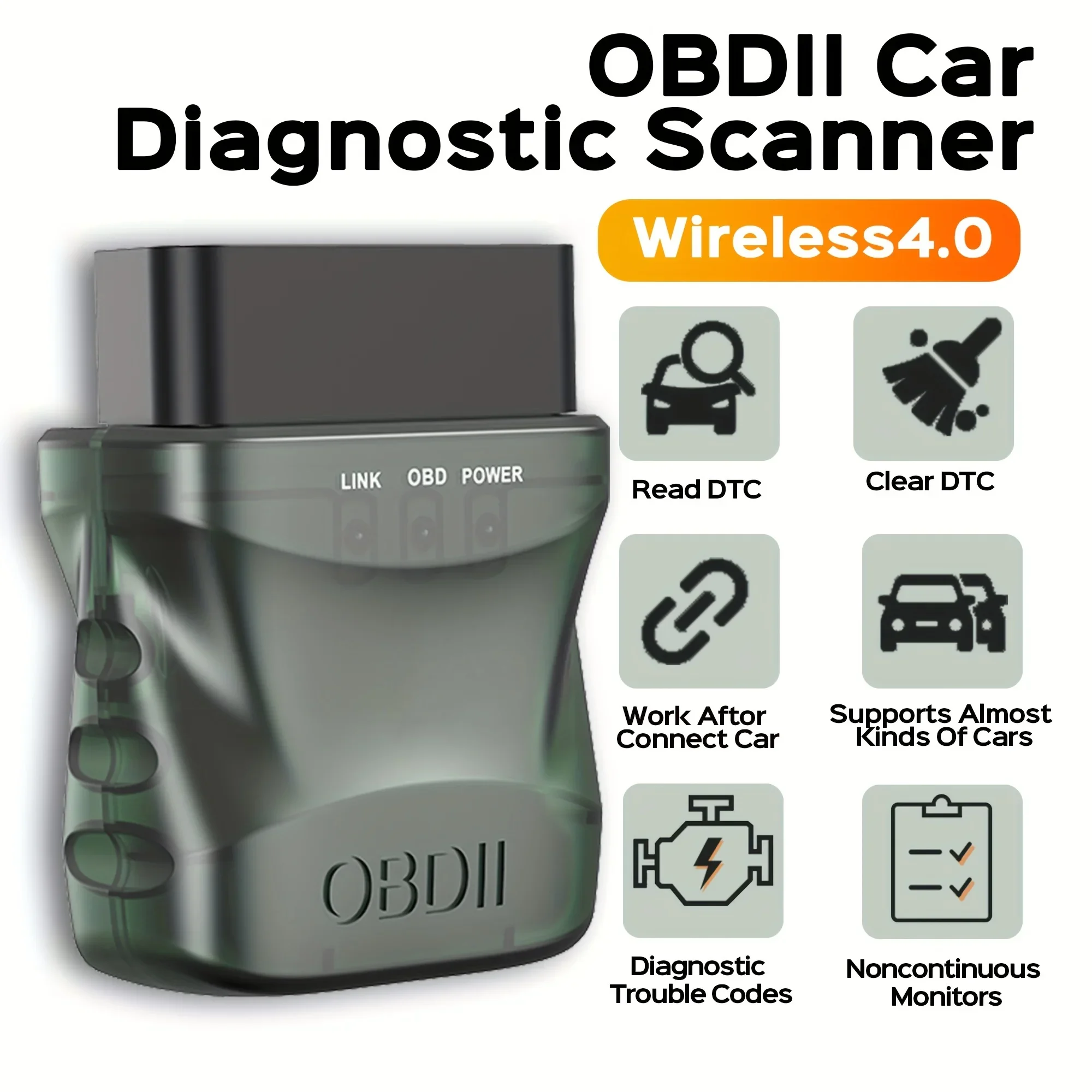 Auto OBDII Diagnostic Scanner Tool Wireless 4.0, Car Fault Code Reader With Automatic Scanning, Check Engine Light Code Reader