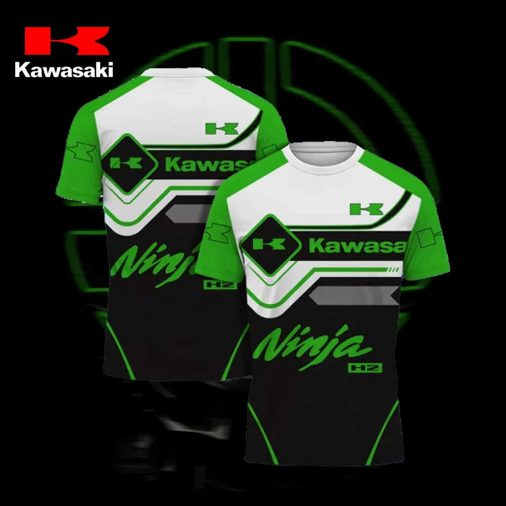 

2025 Kawasaki Oversized T-shirt Men's Clothing Top-quality Streetwear Motorcycle T-shirt Short-sleeved Fashionable Men's Tops
