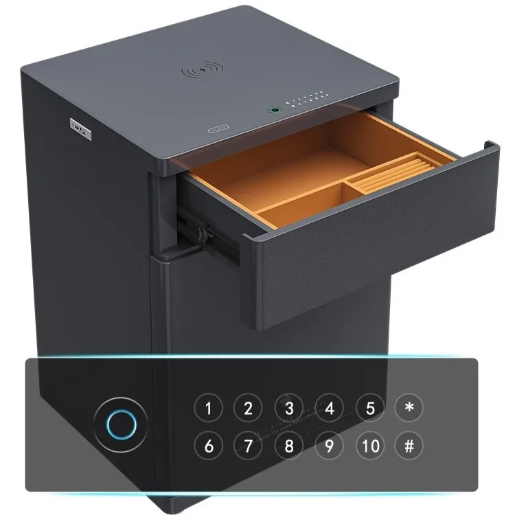 20 years of factory experience, smart bedside table, safe with wireless charging, high-end bedroom jewelry box, metal drawer,