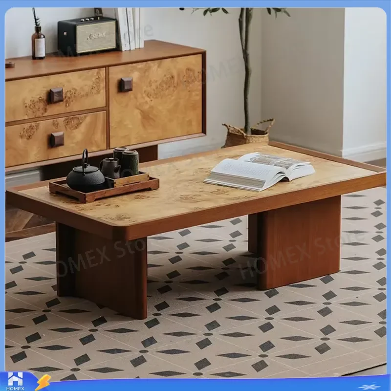 Retro Wabi Sabi Solid Wood Coffee Table Natural Bark Edge Living Room Side Table Set Light Luxury Designer Small End Table