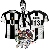 2025 Five Person Football Motif VL Replika Tee Anime Ubers Blue Lock Full Print Tees BAROU Short Sleeve Cosplay Uber Men T-shirt