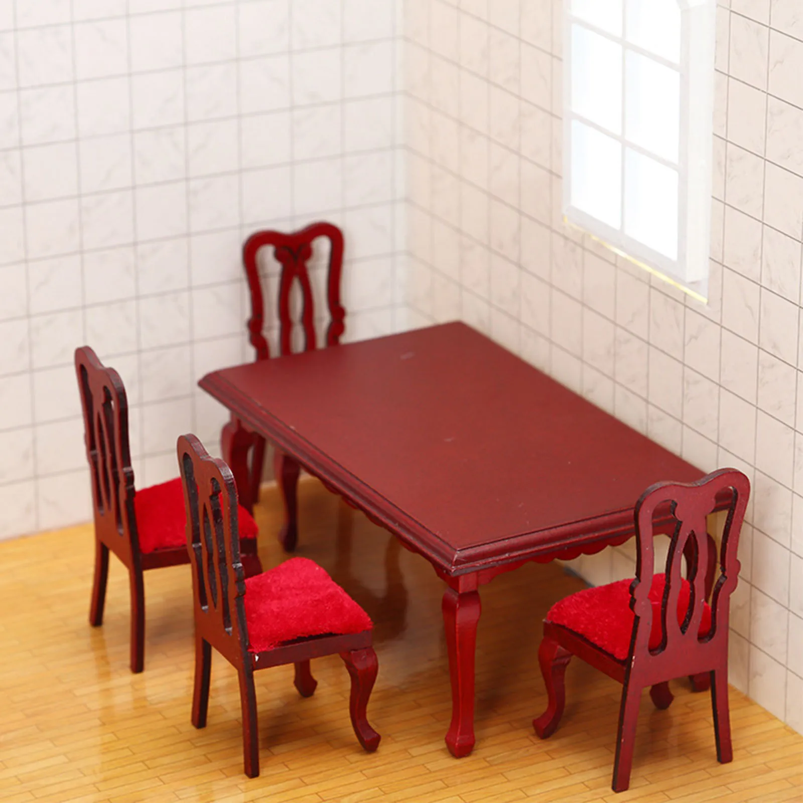 Cute Dollhouse Table Miniature 1:12 Decor Accessories Gifts Dining Room DIY Toys Ornament Dining Table and 6 Years Old