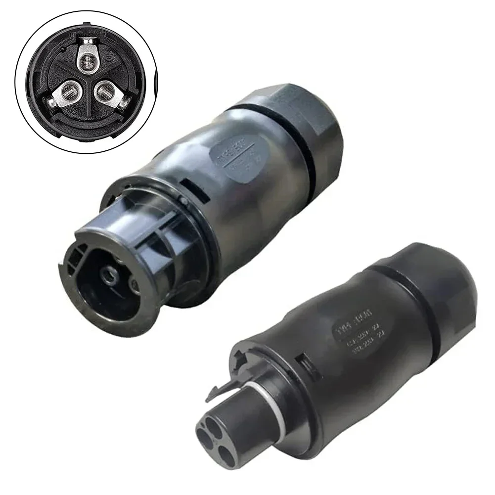 IP68 3-Pin AC SocketFemale + PlugMale Replacement For Inverters Compatible 10mm-13mm Cables AC Photovoltaic Quickly Connector