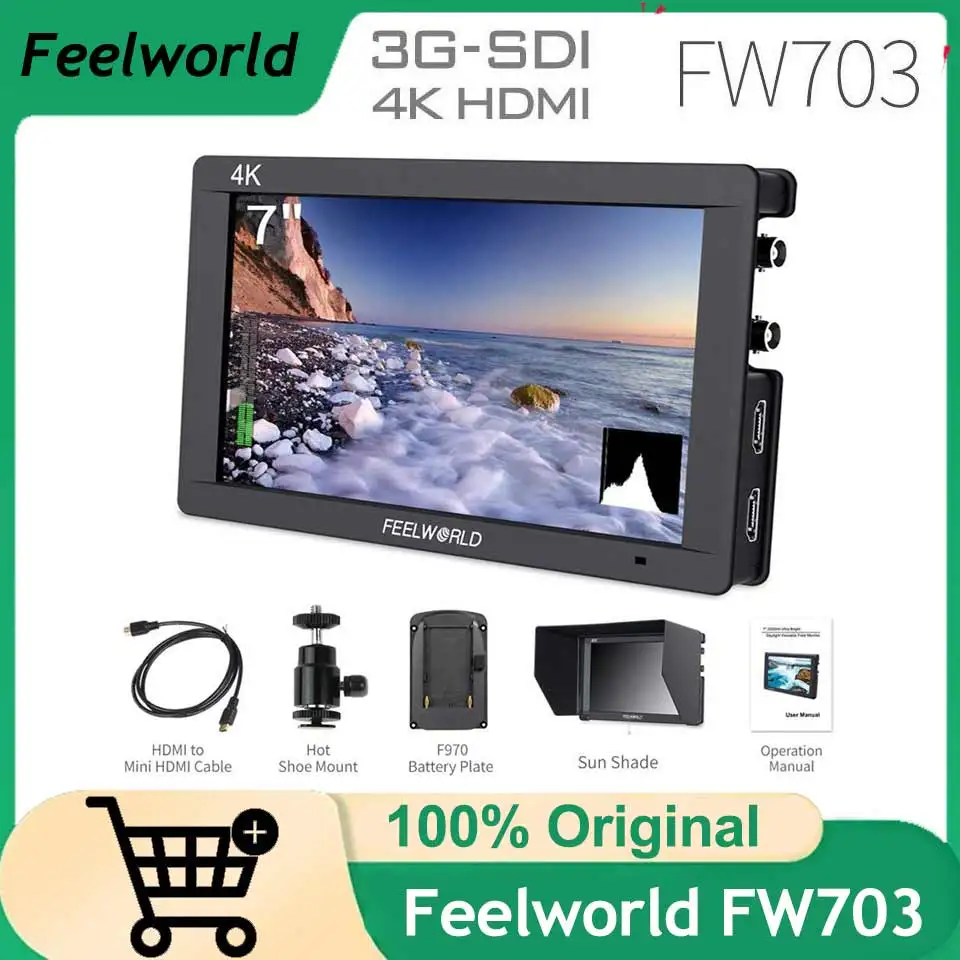 FEELWORLD FW703 7inch IPS Full HD 3G SDI 4K HDMI On Camera DSLR Field Monitor 1920x1200 with Histogram for Stabilizer Gimbal