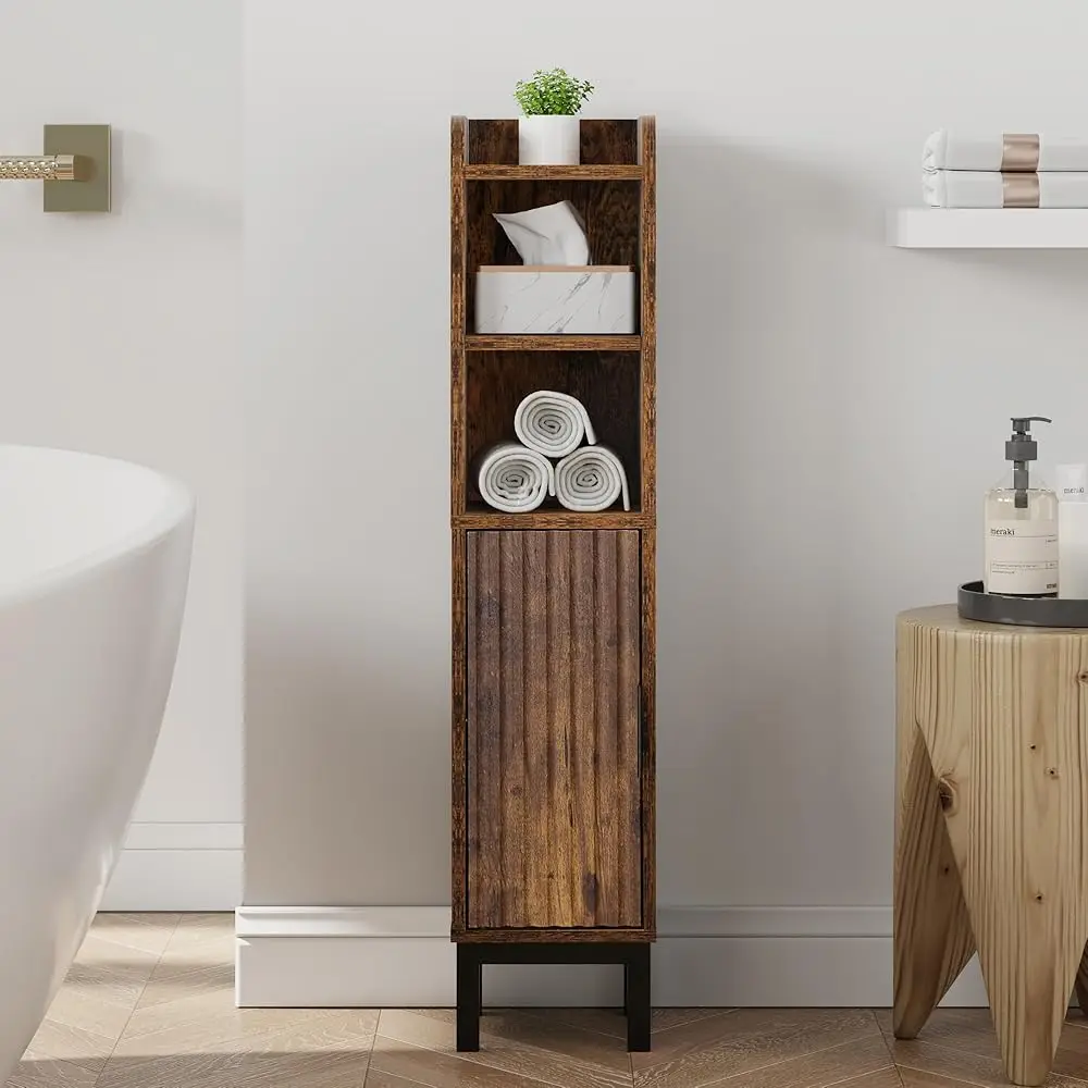 

Small Bathroom Storage Cabinet, Corner Floor Narrow Toilet Paper Cabinet With Door And Shelves,Bathroom Organizer With