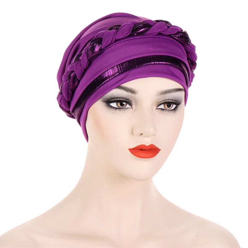 KepaHoo Muslim Women Braid Turban Cap Islamic Head Wraps Pre-Tied Hijab Bonnet Femme Musulman Stretchy Hair Cover Indian Hat