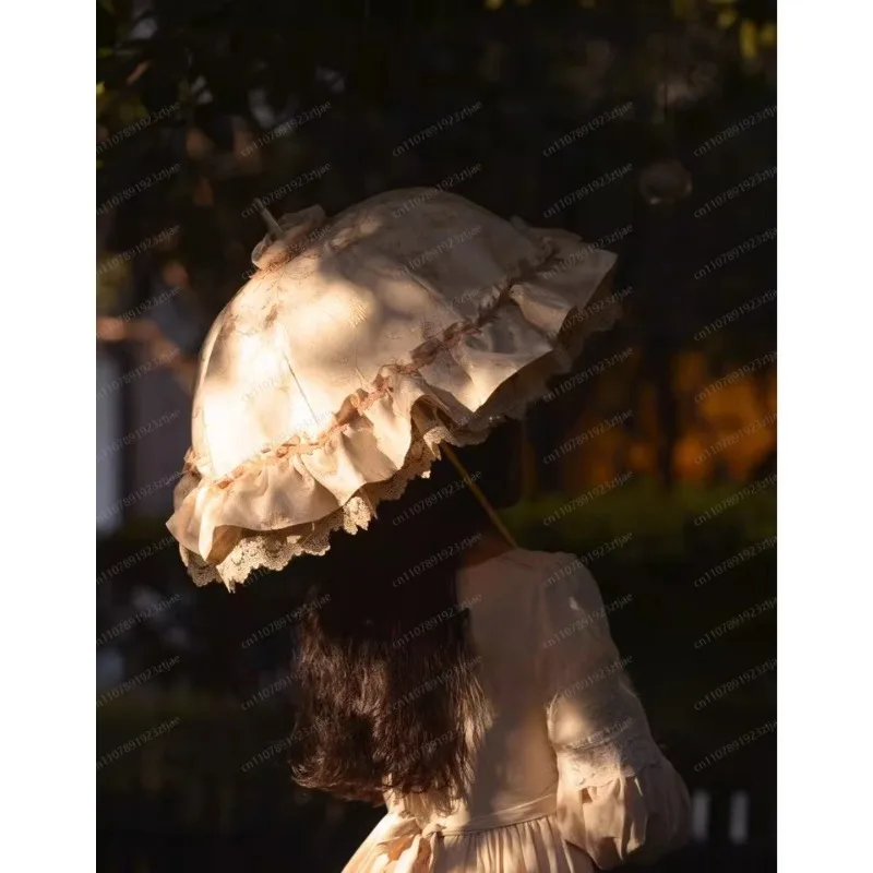 Homemade Satin Lace Long Handle Umbrella