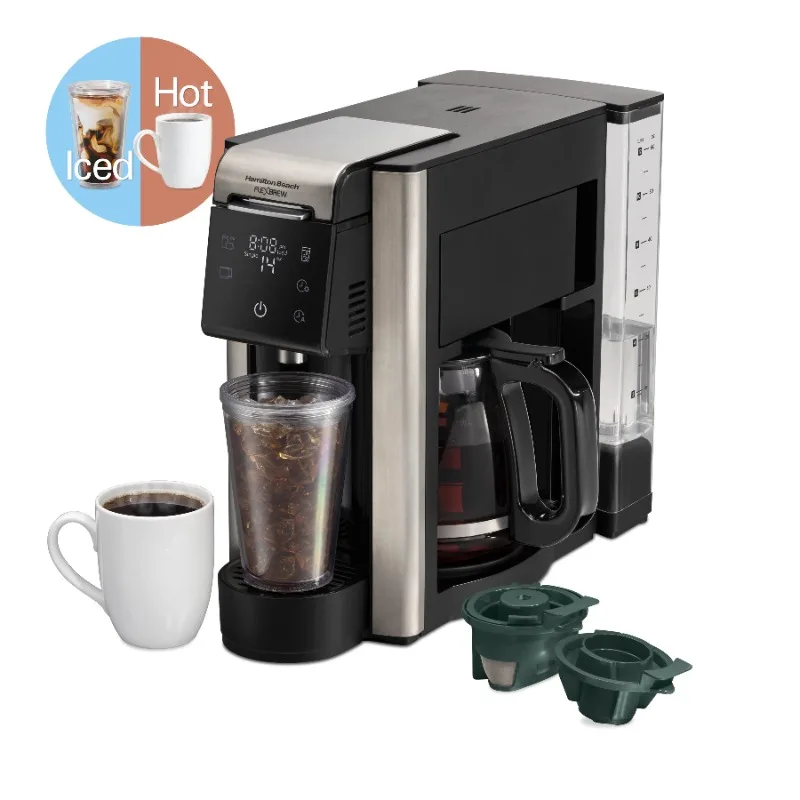 

Hamilton Beach FlexBrew Advanced 5-in-1 Coffee Maker, Single-Serve, 12 Cup Carafe, Ice or Hot Brew