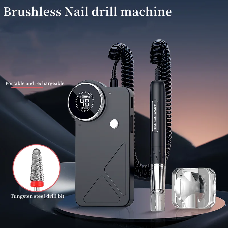 Stainless Steel Brushless Electric Nail File Drill Machine 85w with Pro Slim Handle Battery Operated E-file Nail Polisher