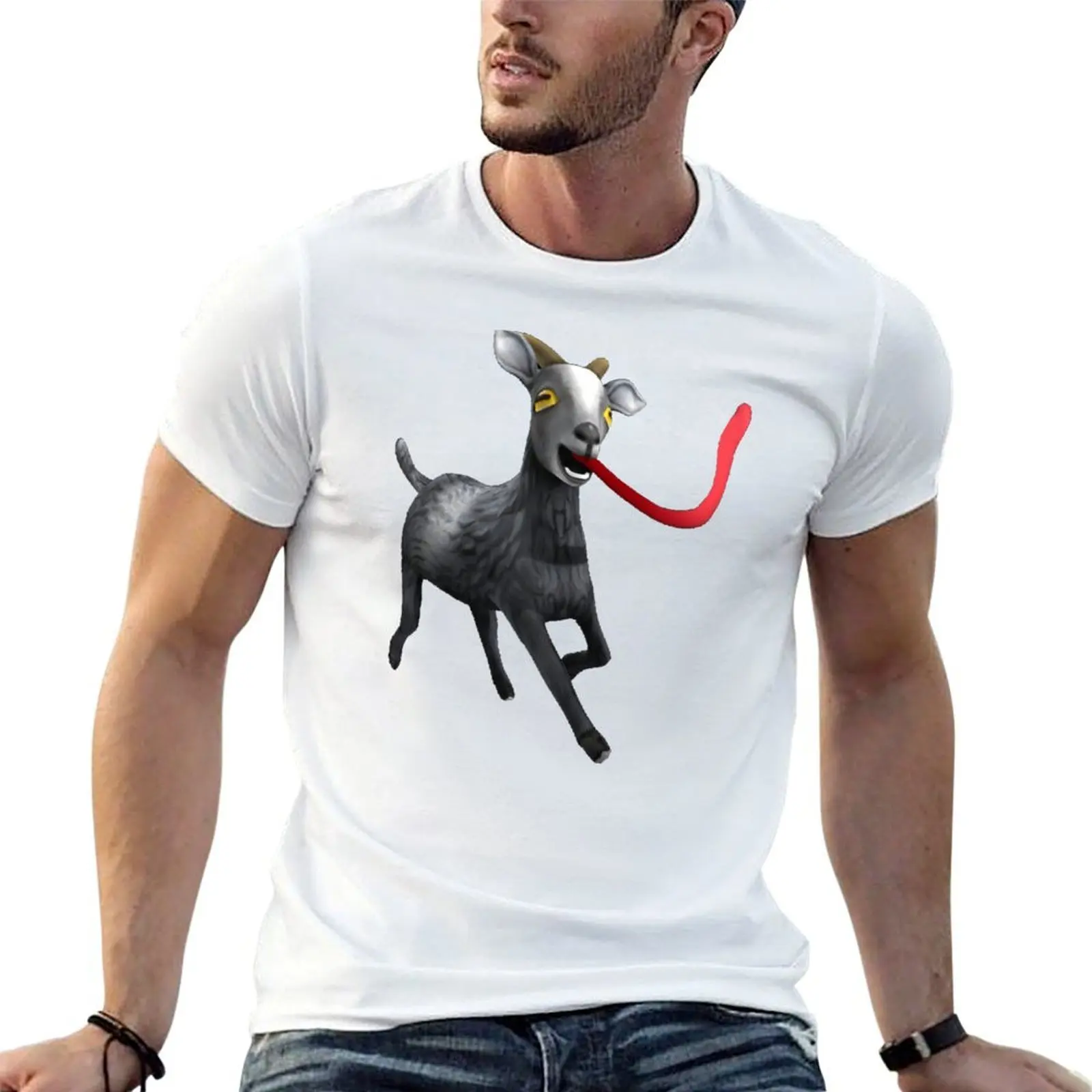 Goat Simulator Long Tongue Goat T-Shirt graphic t shirt vintage man t shirt mens graphic t-shirts pack