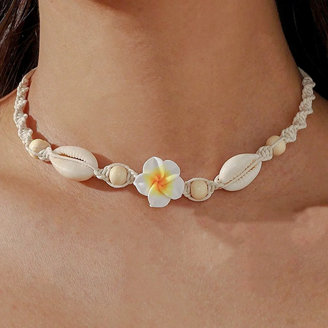 

DUTRIEUX Bohemia Sea Shell Necklace For Women Fashion Summer Beach Flower Pendant Choker Rope Neck Chain Jewelry Accessory Gifts
