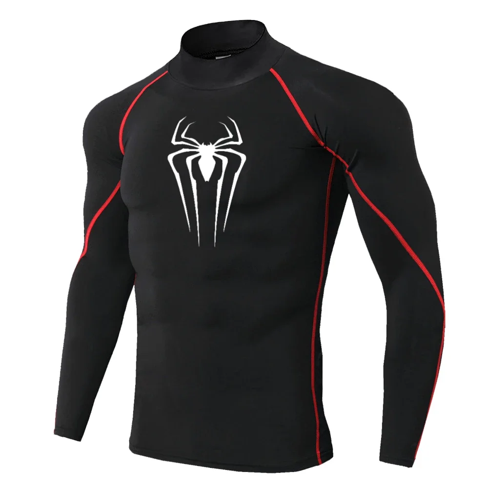 New Spider-print Turtleneck Tight T-shirt Gym Running Training Base Compression Shirt Top Spring and Summer Sportswear S-3XL image 4