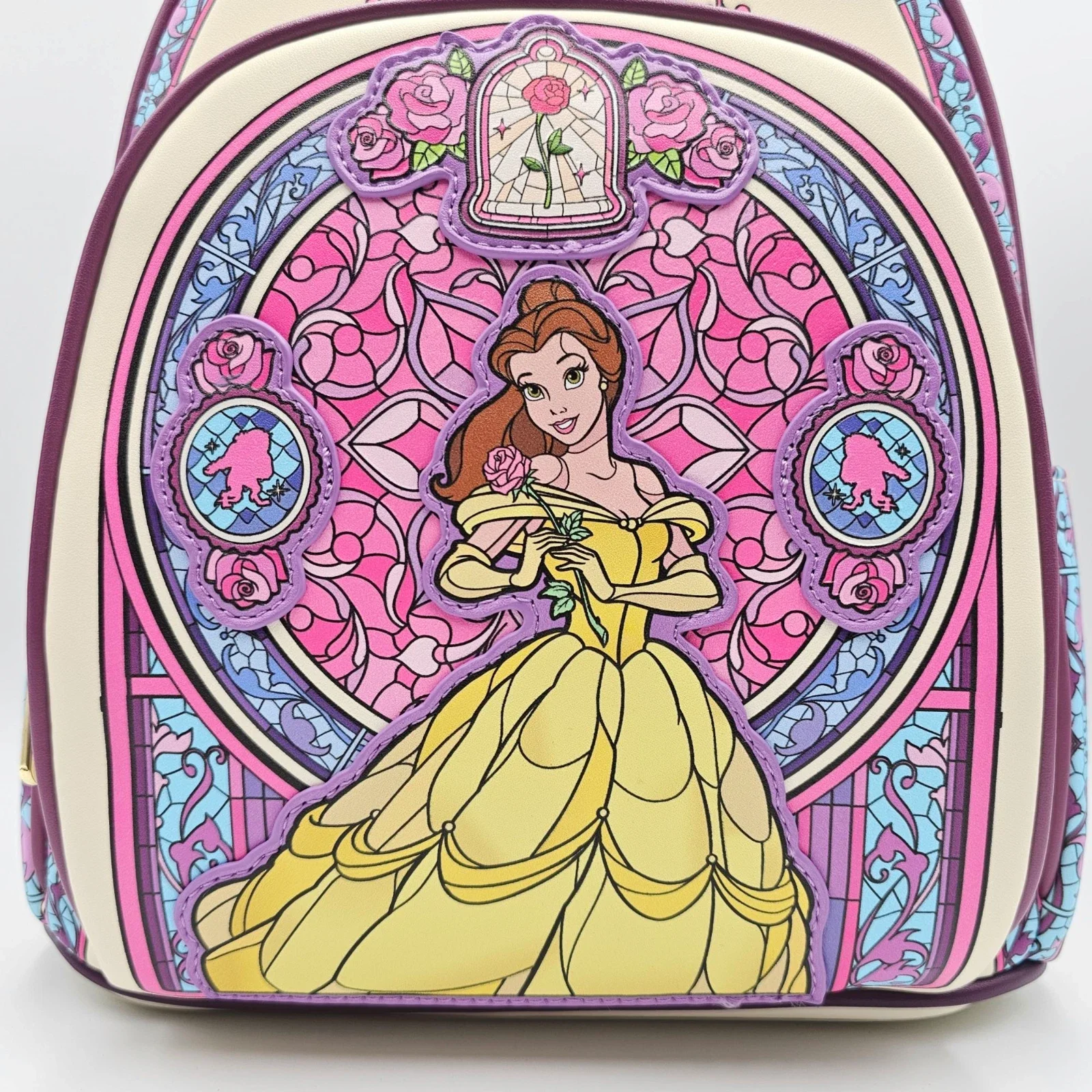 Loungefly Beauty And The Beast جميل ملون زجاجي Portrai المرأة حزام مزدوج حقيبة كتف محفظة حقيبة المدرسة الابتدائية #5