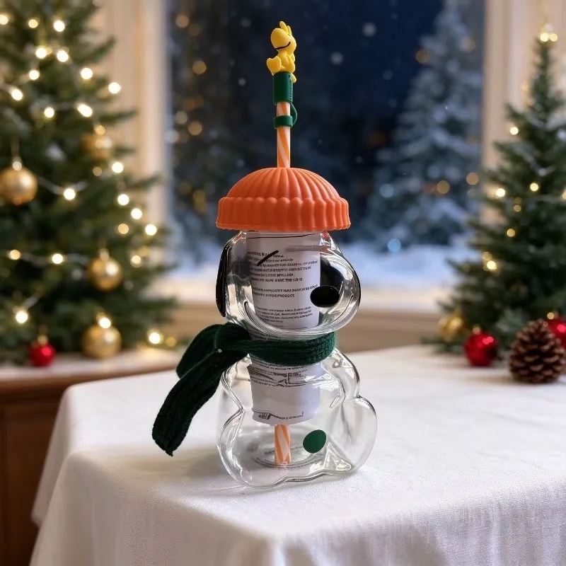In Stock Snoopy Clear Glass Straw Cup Cute Puppy High Borosilicate Glass Transparent Tumbler Christmas Gift