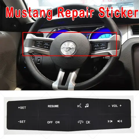 フォードマスタング2010 2011 2012と互換性のある車のステアリングホイールコントロール,ボタン修理デカール,ビニールカーアクセサリー