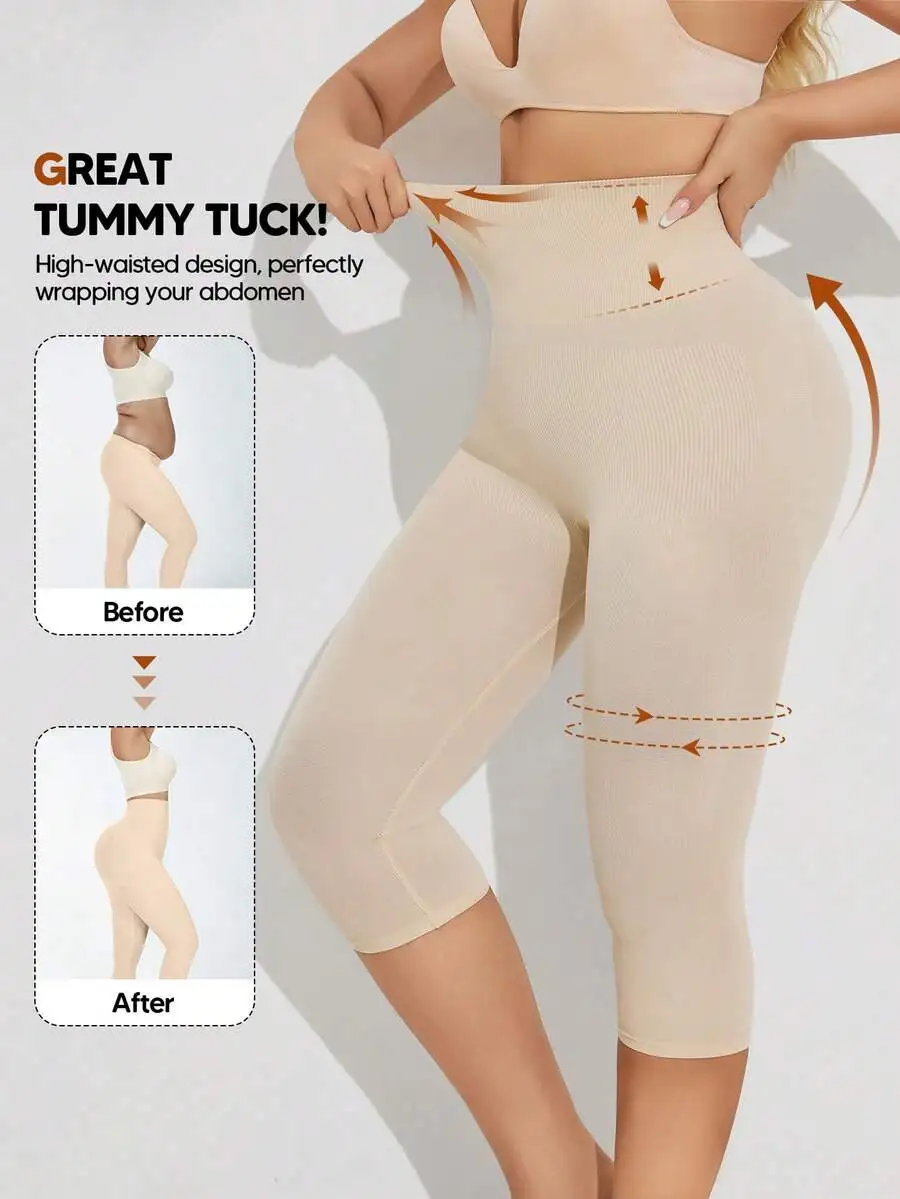 

Women High Waisted Tummy Control Body Shaper Butt Lifting Capri Leggings Summer Casual