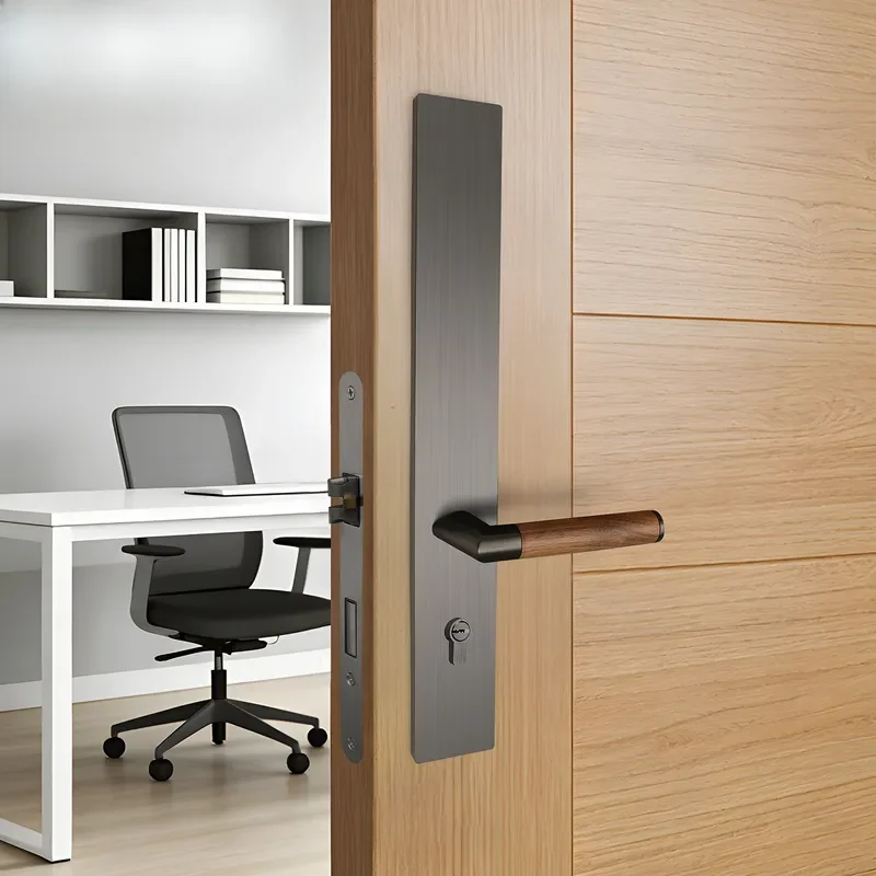 Retro Zinc Alloy Double Door Lock Extended Handle Walnut Wood Finish High End Light Luxury Design For Office Meeting Room