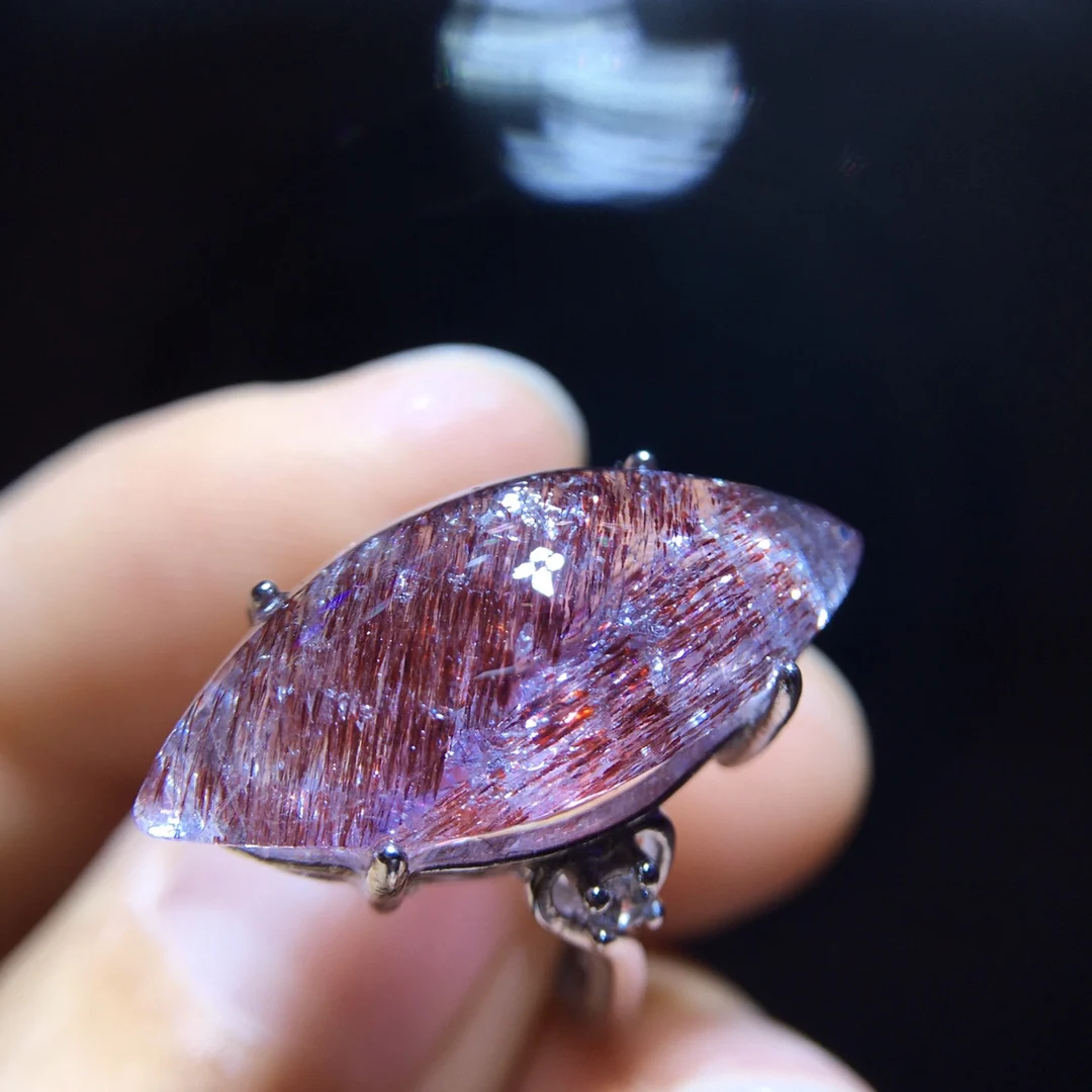 

Natural Red Super Seven 7 Red Lepidocrocite Quartz Adjustable Ring 23/10.5mm Red Rutilated Women Men Jewelry AAAAAA