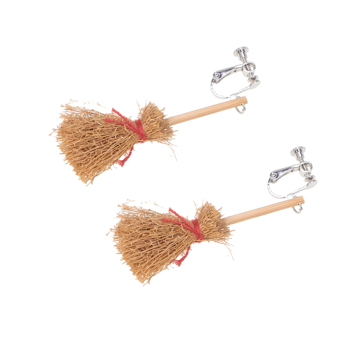 

Halloween Ear Clips Broom Earrings Unique Fun Women Girls Accessory Hand Woven Safe Anti Allergic Party Goth Style